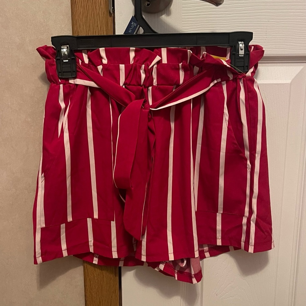 SHEIN Red and White Striped Women Shorts